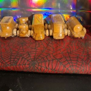 5 Rare wooden cars/trucks/ trailers all sealed in plastic that interchange with